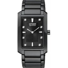 Men's Eco-Drive Black Strainless Steel Palidoro Diamond Accented