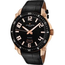 Men's Geneve Automatic Black Dial Black Leather ...