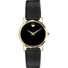 Men's Gold Tone Moderna Leather Strap Black