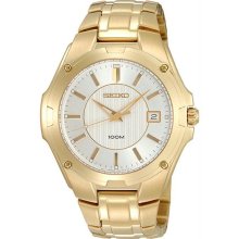 Men's Gold Tone Stainless Steel Dress Silver Tone Dial Quartz