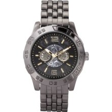 Men's Merona Black Bracelet Watch with Black and Gold Dial