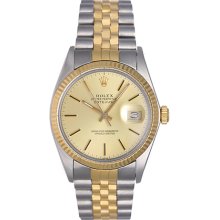 Men's Rolex Datejust 2-Tone Watch Steel with Gold Fluted Bezel 16013