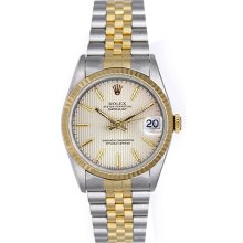 Men's Rolex Datejust Watch Silver Tapestry Dial 16013