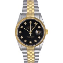 Men's Rolex Datejust Watch 16233 Black Diamond Dial