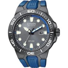 Men's Scuba Fins Eco-Drive Stainless Steel Case Gray Dial Date Display Blue Rubb