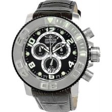 Men's Sea Hunter Chronograph Stainless Steel Case Black Dial Leather