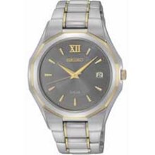 Men's Seiko Solar Two-Tone Stainless Steel Watch with Grey Dial