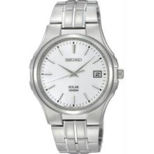 Men's Solar Stainless Steel Case and Bracelet White Dial Date