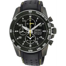 Men's Sportura Alarm Chronograph Black Dial Vented Leather Strap