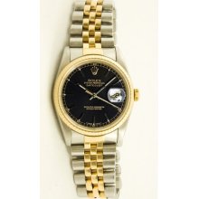 Men's Stainless Steel & Gold Datejust Model 16013 Jubilee Band Black Stick Dial