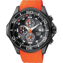 Men's Stainless Steel Aqualand Chronograph Black Dial Orange Rubber St