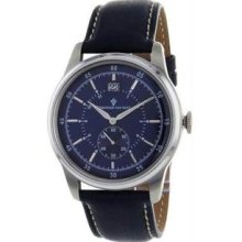 Men's Stainless Steel Case Leather Bracelet Blue Tone Dial Date