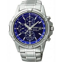 Men's Stainless Steel Case and Bracelet Blue Tone Dial Date Display So