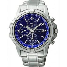 Men's Stainless Steel Case and Bracelet Blue Tone Dial Date Display