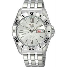 Men's Stainless Steel Seiko 5 Sports Automatic Silver Dial Rotating Be