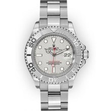 Mens Stainless Steel Silver Dial Platinum Rotating Rolex YachtMaster