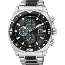 Men's Stainless Steel Two Tone Eco-Drive Chronograph Carbon Fiber