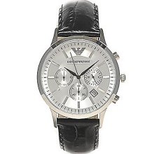 Men's Stainless Steel Watch with Leather Strap