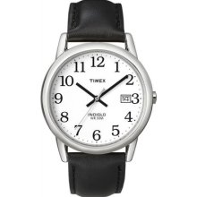 Mens Timex Easy Reader Indiglo Black Leather White Dial With Date Watch T2h281