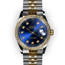 Men's Two Tone Blue Dial YG Beadset Bezel Rolex Datejust (1236)