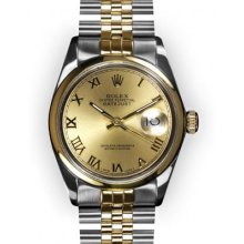 Men's Two Tone Champagne Roman Dial Smooth Bezel Rolex Datejust (188)