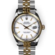 Men's Two Tone White Stick Dial Smooth Bezel Rolex Datejust (880)