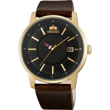 Orient ER02007B Men's Disk Brown Leather Strap Unique Rotating Disk Ho