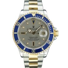 Pre-owned Rolex 16613 Men's 'Slate Serti' Two-tone Stainless Steel Watch