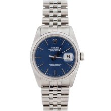 Pre-owned Rolex Men's Datejust Stainless Steel Blue Dial Watch (Stainless steel 36mm, blue dial)