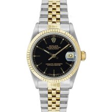 Pre-owned Rolex Midsize Datejust Black Dial Two-tone Watch