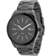 Quartz Wrist Watch with Round Case/Date for Male (Black Dial) - Black - Stainless Steel