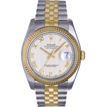 Rolex Datejust Men's 2-Tone Watch 116233 Ivory Pyramid Dial