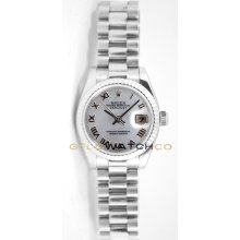 Rolex Ladys President New Style Heavy Band Model 179179 Custom Added Mother Of Pearl Roman Dial