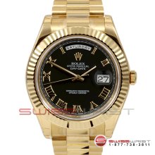 Rolex Men's 18 K Yellow Gold Day Date President 2 w/ Black Roman Dial