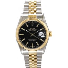 Rolex Men's Datejust Two Tone Fluted Black Index Dial