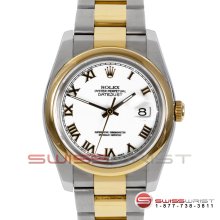 Rolex Men's New Style Datejust 2T 116203 White Roman Dial Smooth Bezel