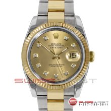 Rolex Men's New Style Datejust 2T 116233 Champagne Diamond Dial Oyster