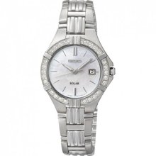 Seiko Ladies Solar Stainless Steel Case and Bracelet Mother of Pearl Dial Crystals SUT087
