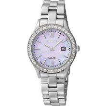 Seiko Ladies Solar Stainless Steel Case and Bracelet Mother of Pearl Dial Swarovski Crystals SUT073
