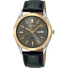 Seiko Leather Strap Grey Dial Men's Watch #SNE050