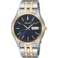 Seiko Men`s 2 Tone Bracelet Classic Watch W/ Dark Blue Dial