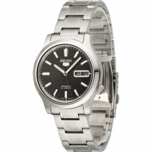 Seiko Men's 5 Automatic SNK795K Silver Stainless-Steel Automatic Watch with Black Dial