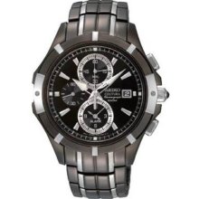 Seiko Men's Black And Silver Tone Coutura Quartz Alarm Chronograph SNAE57