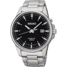 Seiko Men's Stainless Steel Kinetic Black Dial Date Display SKA529