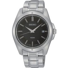 Seiko Men's Stainless Steel Quartz Black Dial Date Display SGEF81