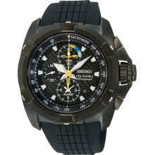 Seiko Men's Velatura Alarm Chronograph Black Dial Rubber Strap SNAE17