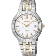 Seiko SNE029 Mens Solar Quartz Link Bracelet White Dial