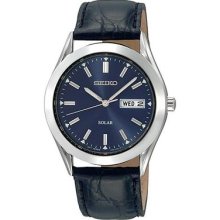 Seiko Sne049 Men's Dress Leather Band Blue Dial Watch