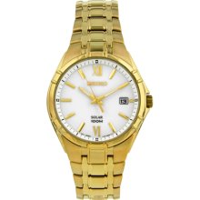 Seiko Sne218 Men's Watch Gold Tone Solar White Dial