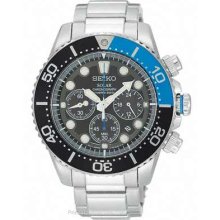 Seiko Solar Mens Dive Chronograph - Black Dial - Stainless - Lumibrite SSC017